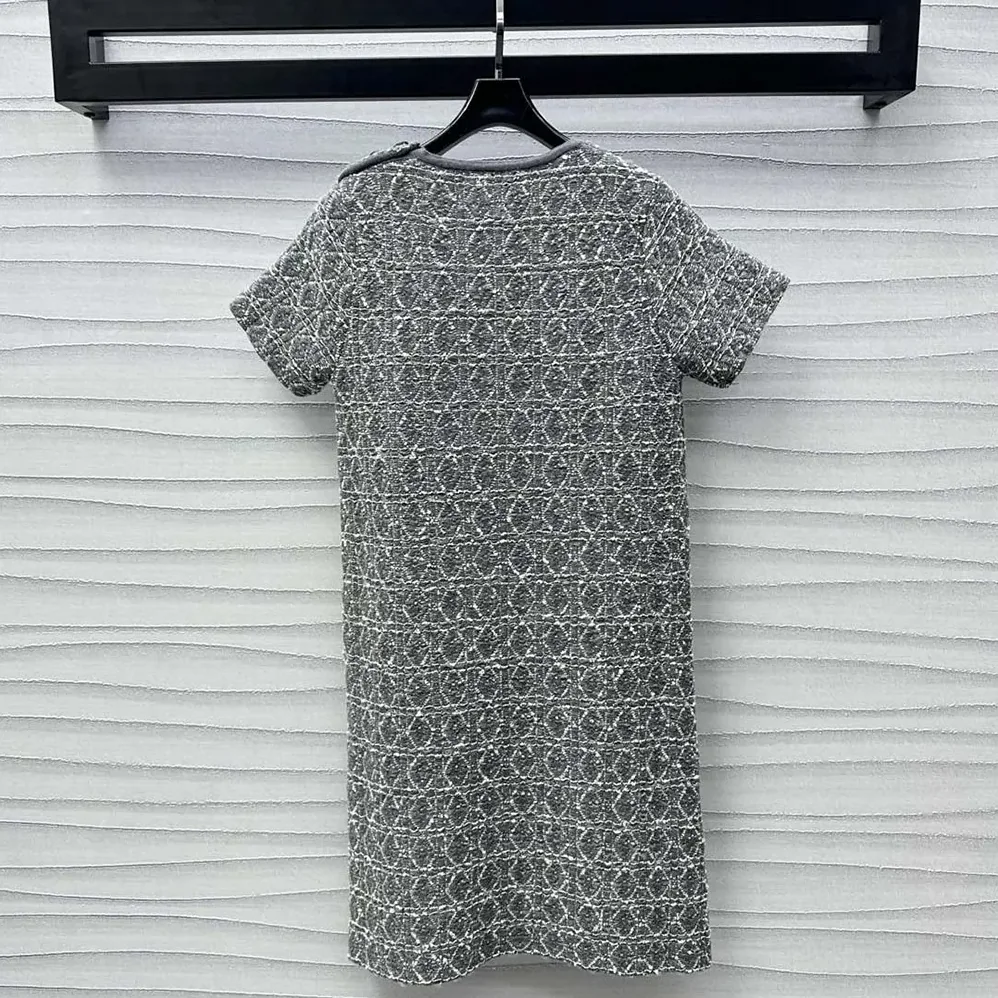 Dior Short Macrocannage Dress Gray Cotton for Women in Blend Tweed Knit Dior Short Macrocannage Dress Gray Cotton for Women in Blend Tweed Knit