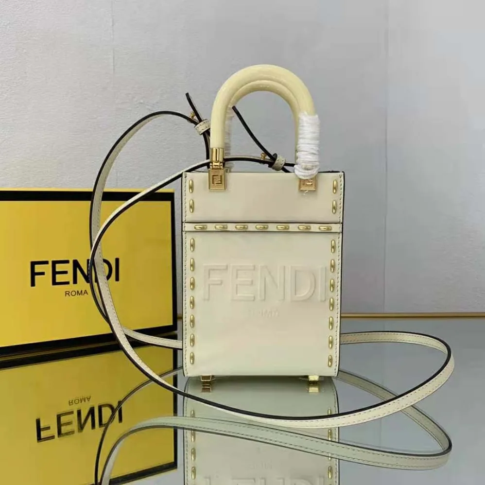 Fendi Mini Sunshine Shopper White Leather Mini Bag for Women Fendi Mini Sunshine Shopper White Leather Mini Bag for Women