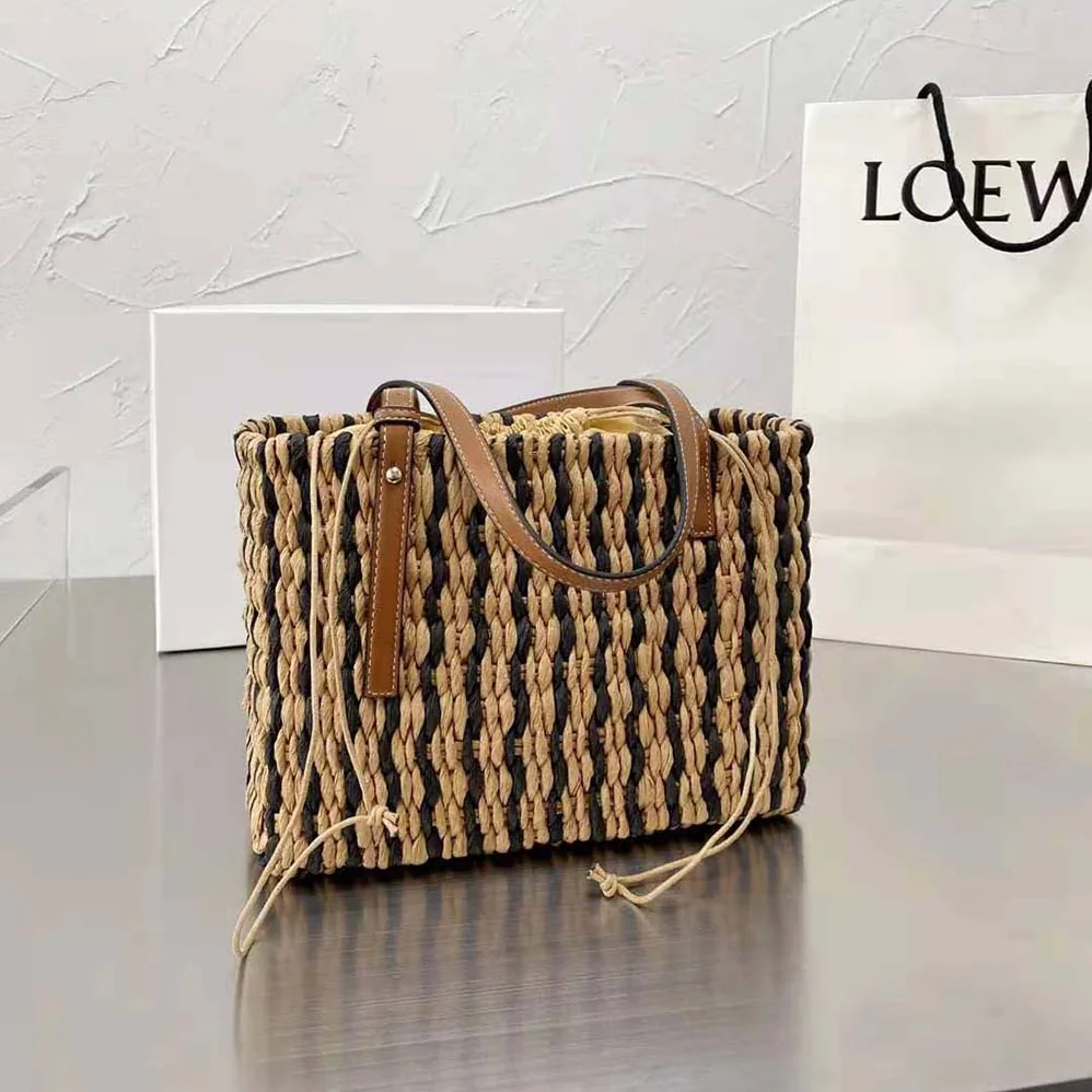 Loewe Small Square Basket Bag in Reed and Calfskin for Women Loewe Small Square Basket Bag in Reed and Calfskin for Women