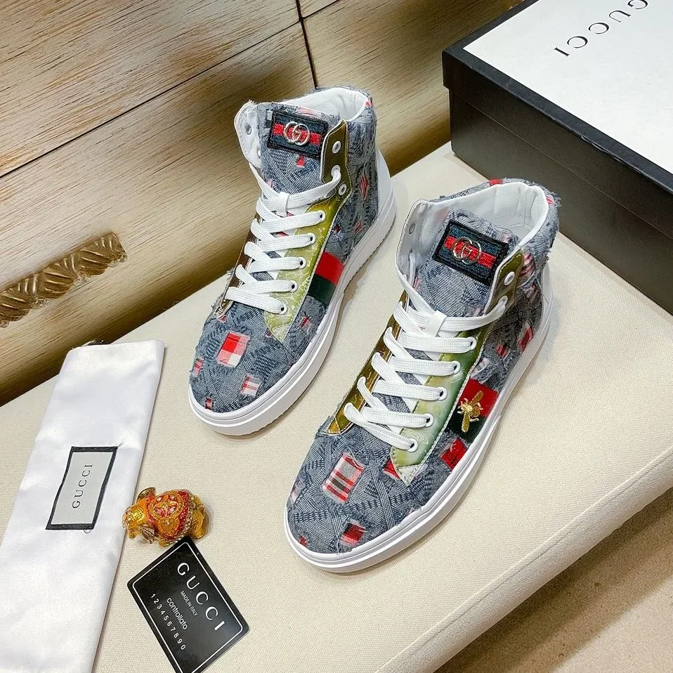 Gucci Basket Jean's High Top With Bee Sneaker Blue for Men Gucci Basket Jean's High Top With Bee Sneaker Blue for Men