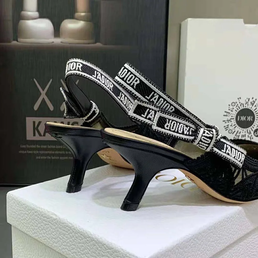 Dior J Sdior Slingback Pump Black Macramé Embroidered Cotton for Women Dior J Sdior Slingback Pump Black Macramé Embroidered Cotton for Women