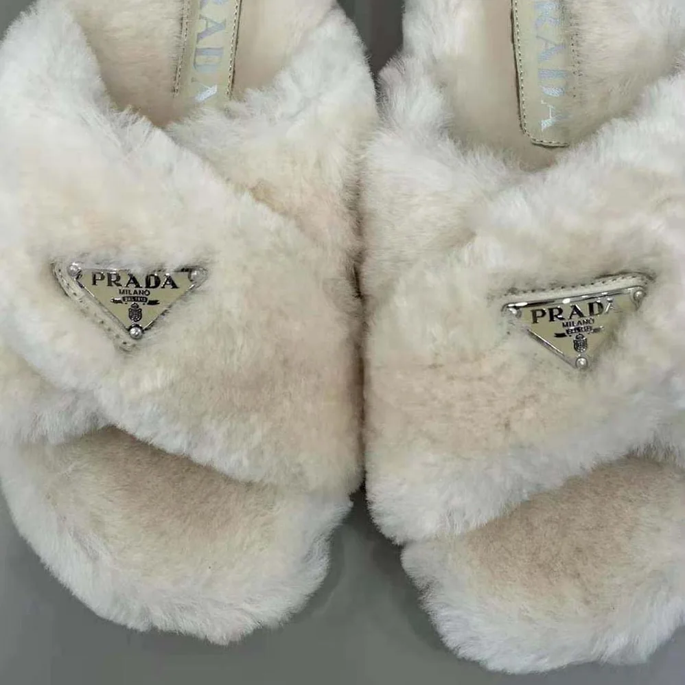 Prada Shearling Sandals in 20mm Heel for Women in Sandy