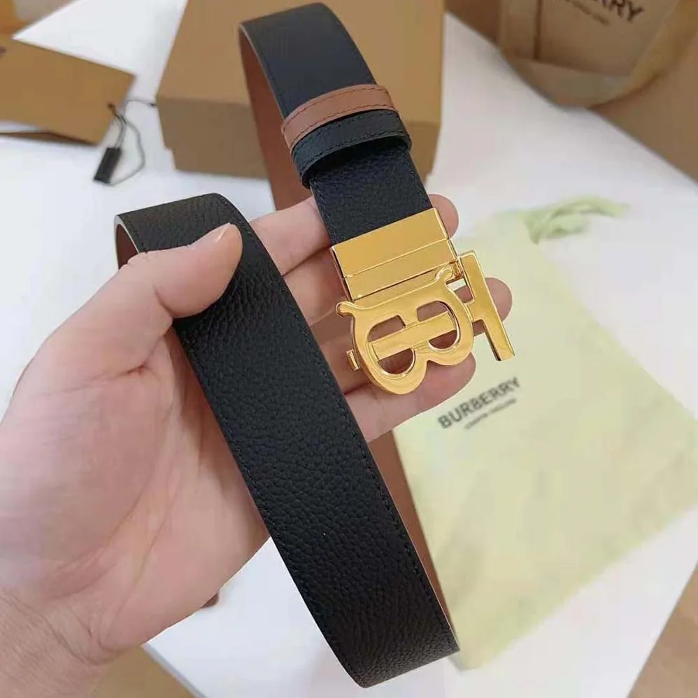 Burberry Reversible Leather TB Belt for Men in Black/Light Gold