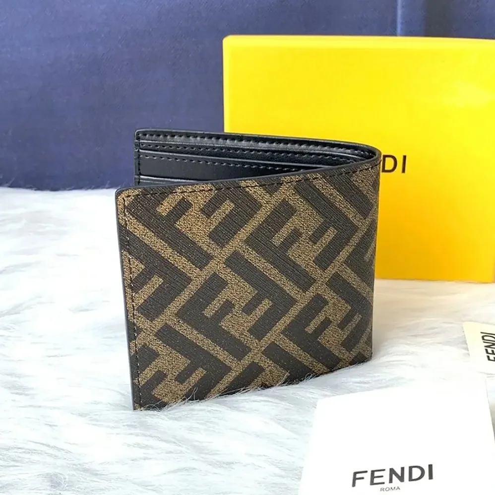 Fendi Bi-Fold Wallet in FF Motif Fabric Brown Coffee for Men