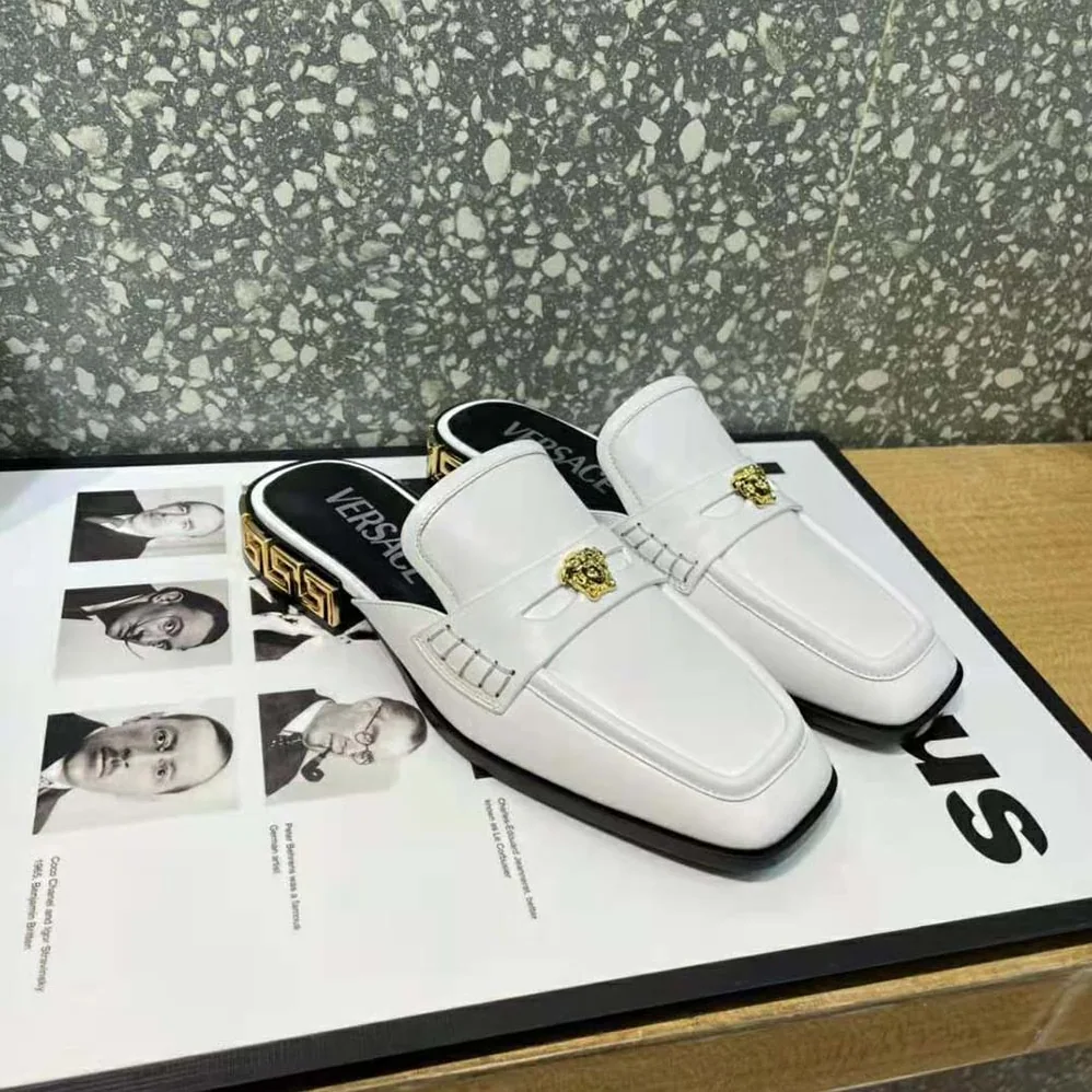 Versace La Medusa Loafers in Calf Leather for Women in White Versace La Medusa Loafers in Calf Leather for Women in White
