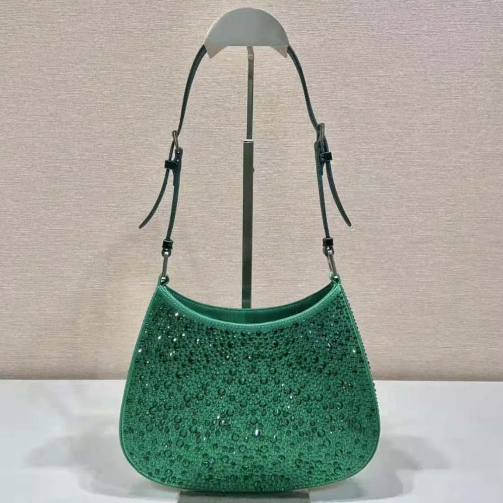 Prada Cleo Satin Bag with Crystals for Women in Green