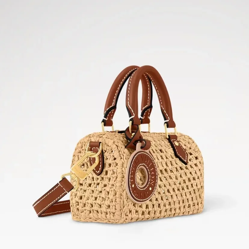 Louis Vuitton Nano Speedy Top Handle Bag / Natural Tan Raffia Gold Hardware