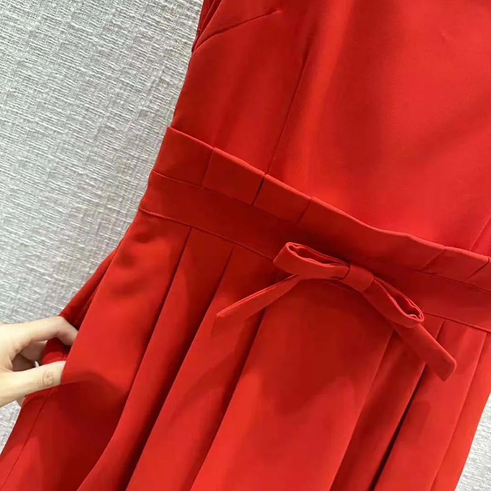 Dior Mid-Length Dress Red Wool and Silk Shantung for Women Dior Mid-Length Dress Red Wool and Silk Shantung for Women
