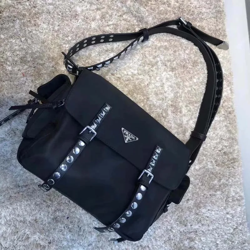 Prada Nylon Shoulder Bag with Calf Leather Trim in Black Prada Nylon Shoulder Bag with Calf Leather Trim in Black