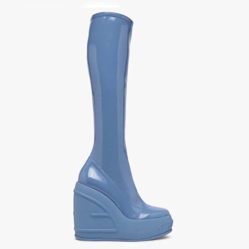 Fendi Fashion Show Blue Patent Leather Boots for Women