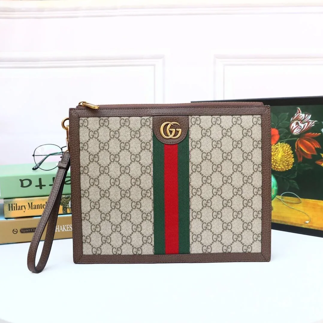 Gucci Ophidia Pouch With Web Beige And Ebony GG Supreme Canvas / Gucci Ophidia Pouch With Web Beige And Ebony GG Supreme Canvas /