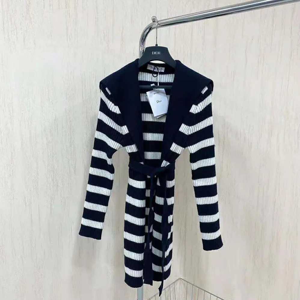Dior Belted Dior Mariniere Cardigan Navy Blue and Ecru Cotton Knit and Cashmere for Women Dior Belted Dior Mariniere Cardigan Navy Blue and Ecru Cotton Knit and Cashmere for Women