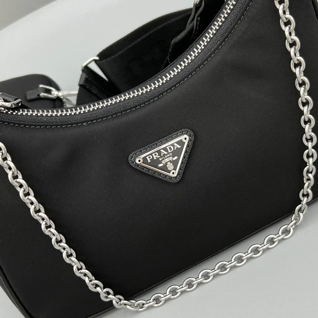 Prada Re- 2005 Saffiano Shoulder Bag Black Silver Hardware Prada Re- 2005 Saffiano Shoulder Bag Black Silver Hardware