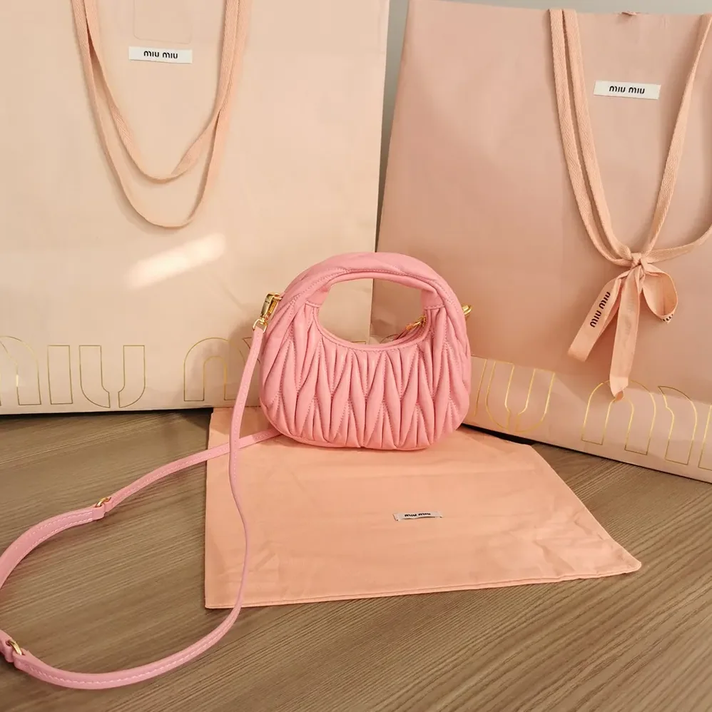 Miu Miu Wander Matelassé Nappa Leather Hobo Mini-Bag for Women in Pink
