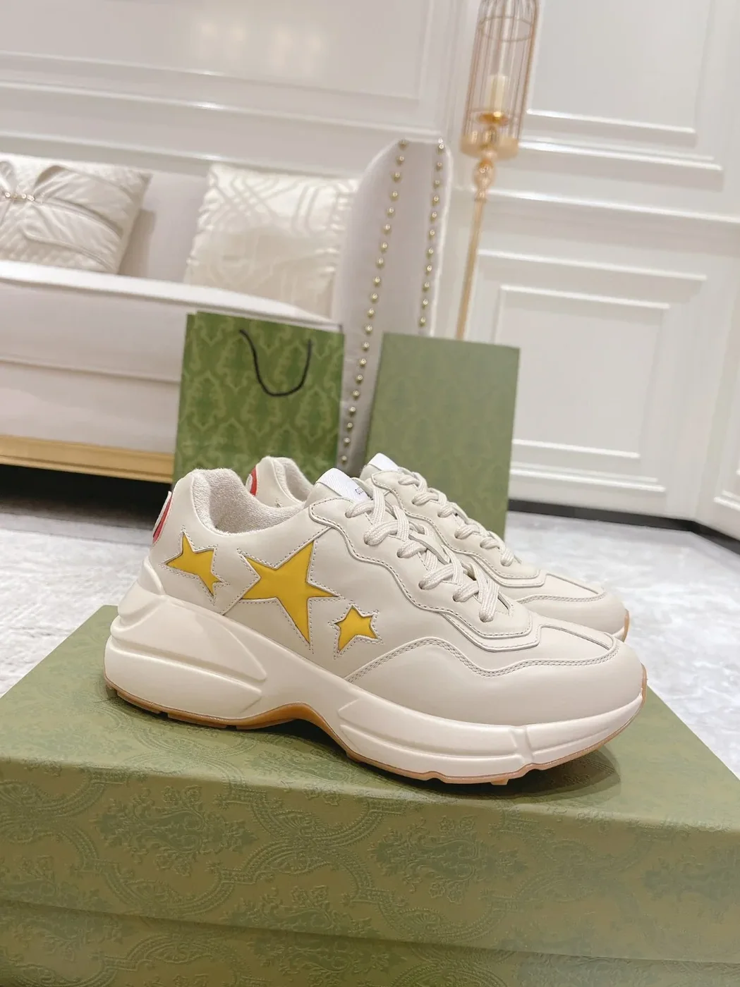 Gucci Rhyton Sneaker With Stars White