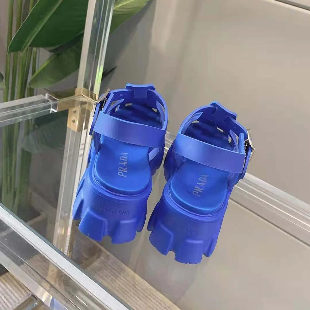 Prada Foam Rubber Sandals in 55 mm Heel Height for Women in Blue