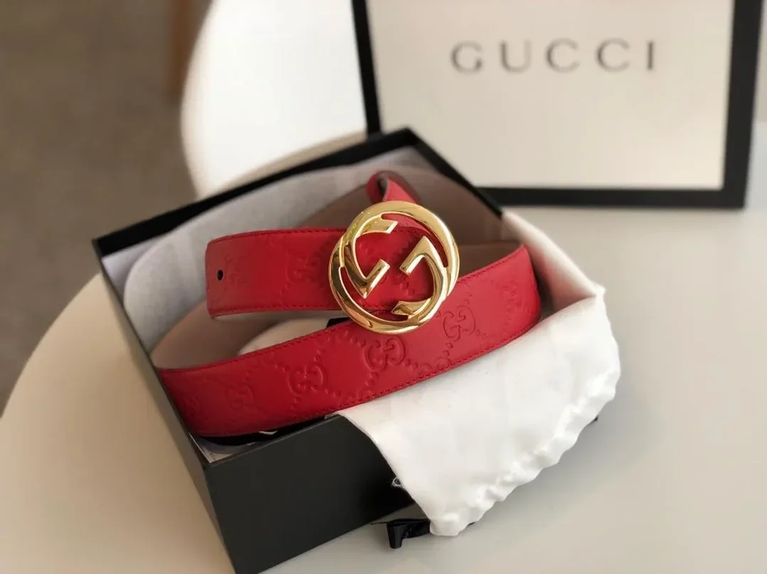 Gucci Belt Red/Cream GG, for Women