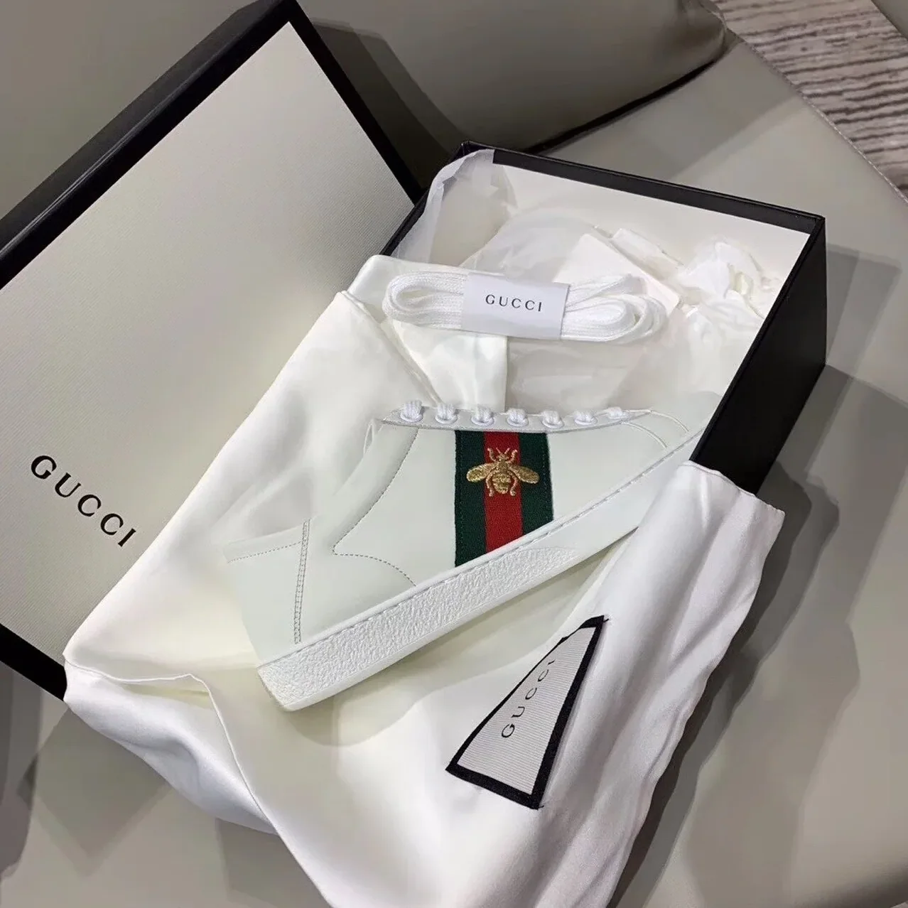 Gucci Ace Sneaker With Bee White GG for Women