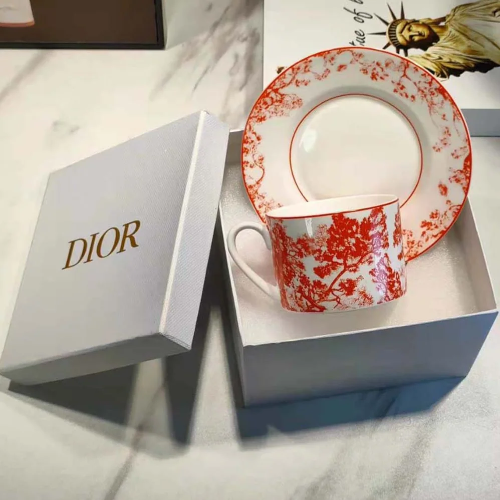 Dior Teacup Saucer Red Toile De Jouy for Unisex