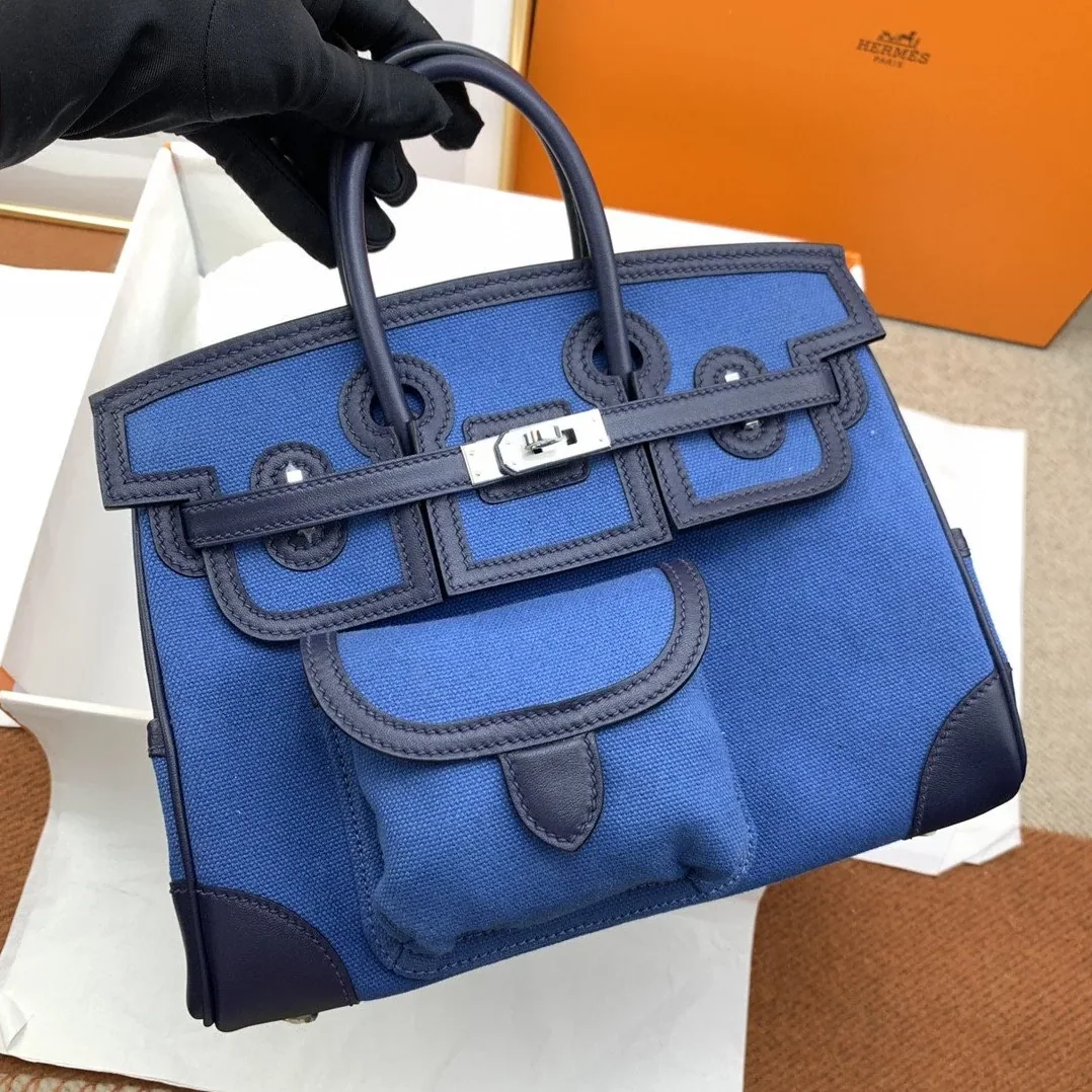 Hermes Birkin Cargo 25 Top Handle Bag in Blue Silver Hardware Bag Hermes Birkin Cargo 25 Top Handle Bag in Blue Silver Hardware Bag