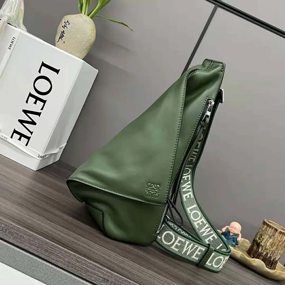 Loewe Anton Sling in Supple Smooth Calf and Jacquard for Men in Green Loewe Anton Sling in Supple Smooth Calf and Jacquard for Men in Green