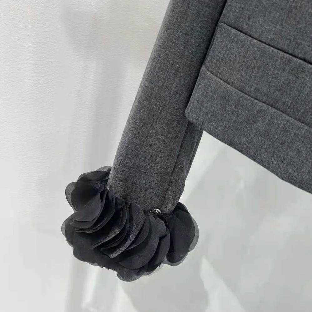 Prada Feather-trimmed Single-breasted Wool Jacket for Women in Gray Prada Feather-trimmed Single-breasted Wool Jacket for Women in Gray