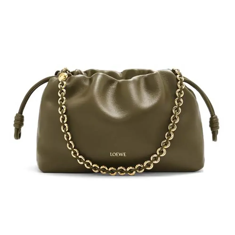 Loewe Medium Flamenco Purse in Mellow Nappa Lambskin for Unisex in Dark Khaki Green