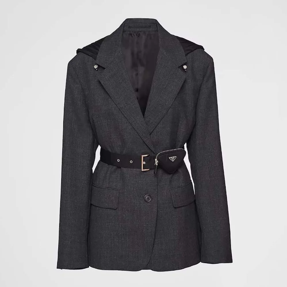 Prada Single-breasted Wool and Re-Nylon Jacket for Women in Black