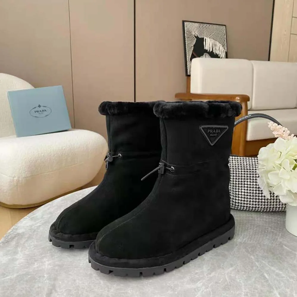 Prada Classic Snow Boot Shearling Booties for Women in Black Prada Classic Snow Boot Shearling Booties for Women in Black