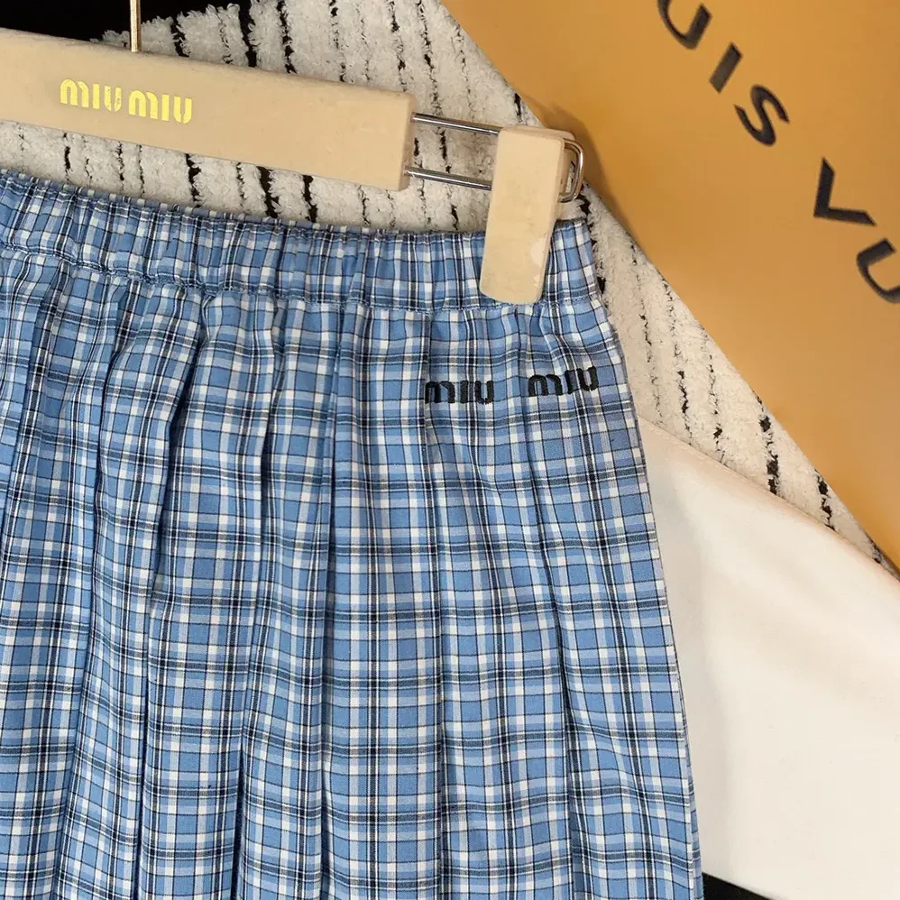 Miu Miu Pleated Check Skirt for Women