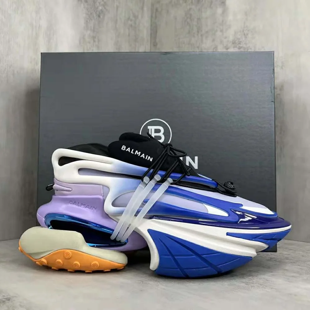 Balmain Unicorn Low-Top Trainers in Neoprene and Calfskin for Unisex in Blue Balmain Unicorn Low-Top Trainers in Neoprene and Calfskin for Unisex in Blue