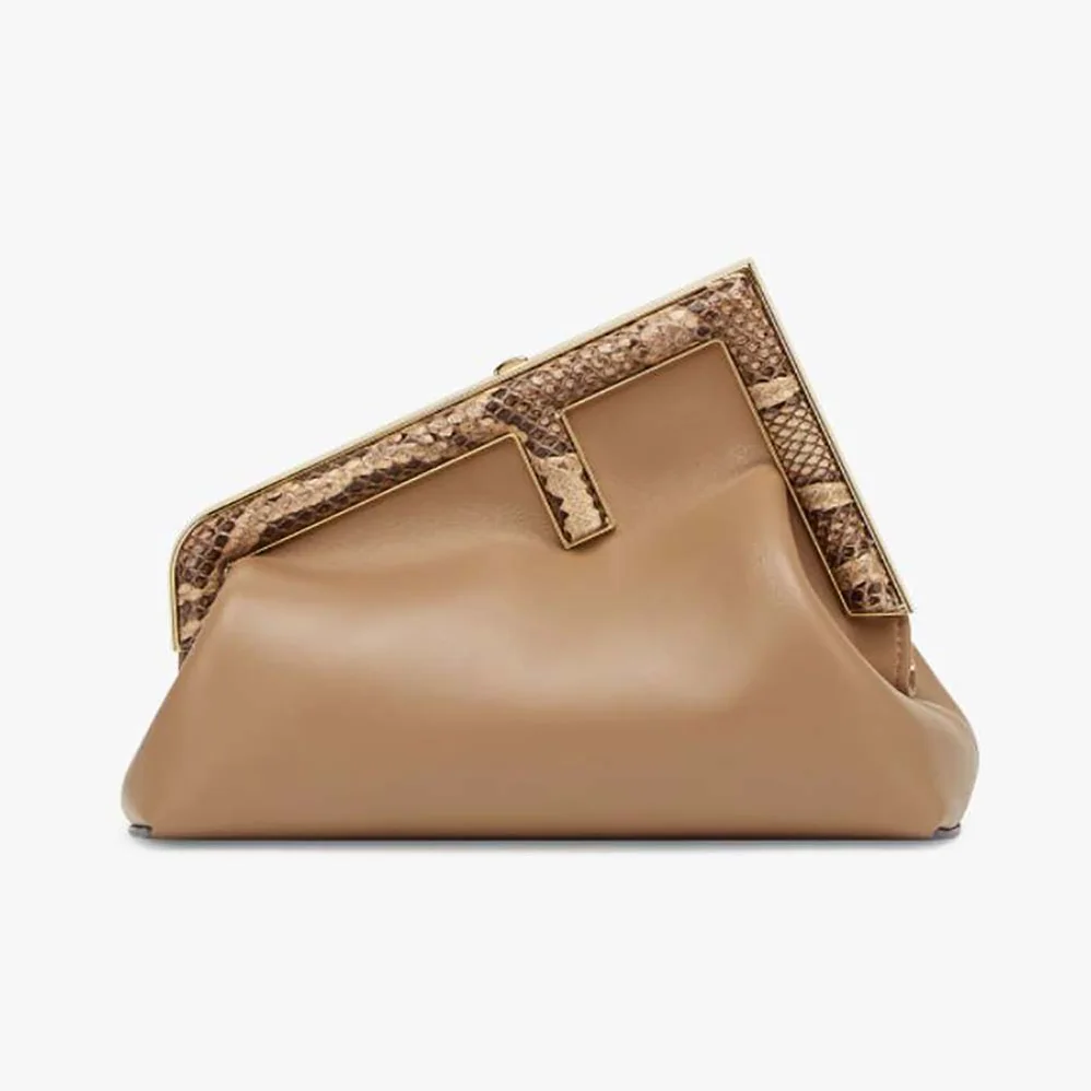 Fendi First Small Beige Leather Bag with Exotic Details for Women