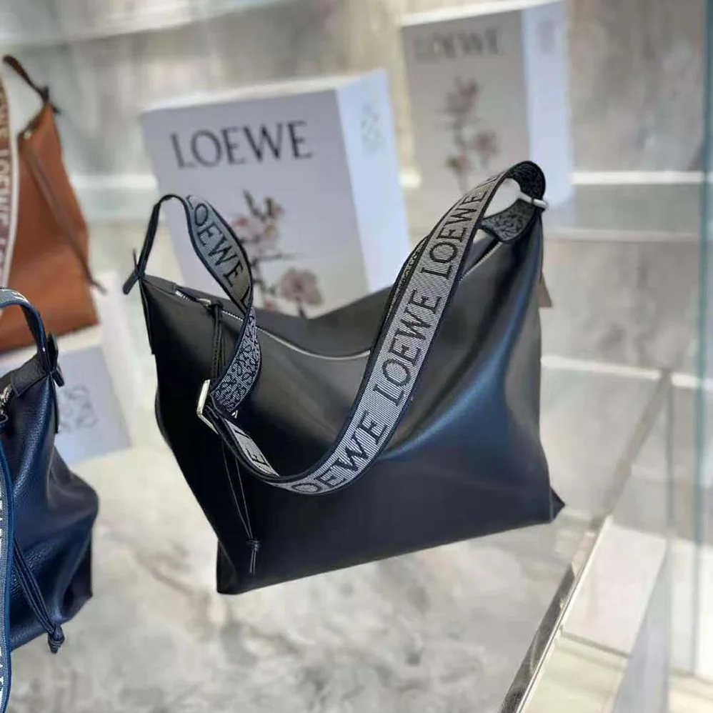 Loewe Cubi Crossbody Bag in Supple Smooth Calfskin and Jacquard for Women in Black Loewe Cubi Crossbody Bag in Supple Smooth Calfskin and Jacquard for Women in Black