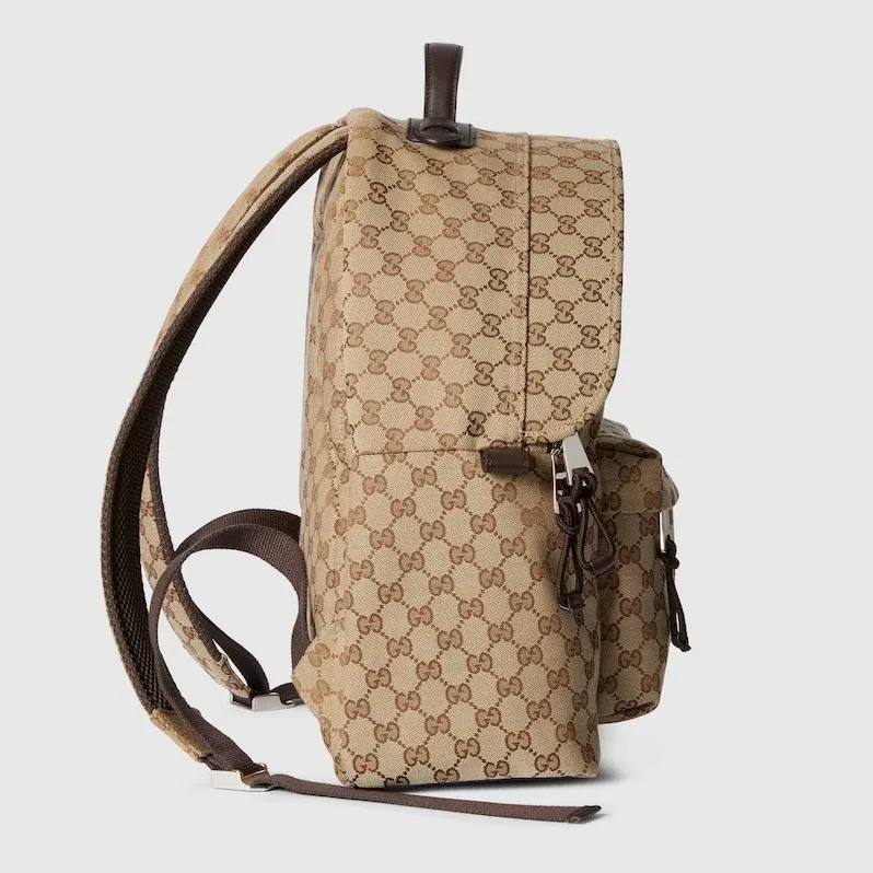 Gucci Medium GG Backpack With Web Beige And Dark Brown /