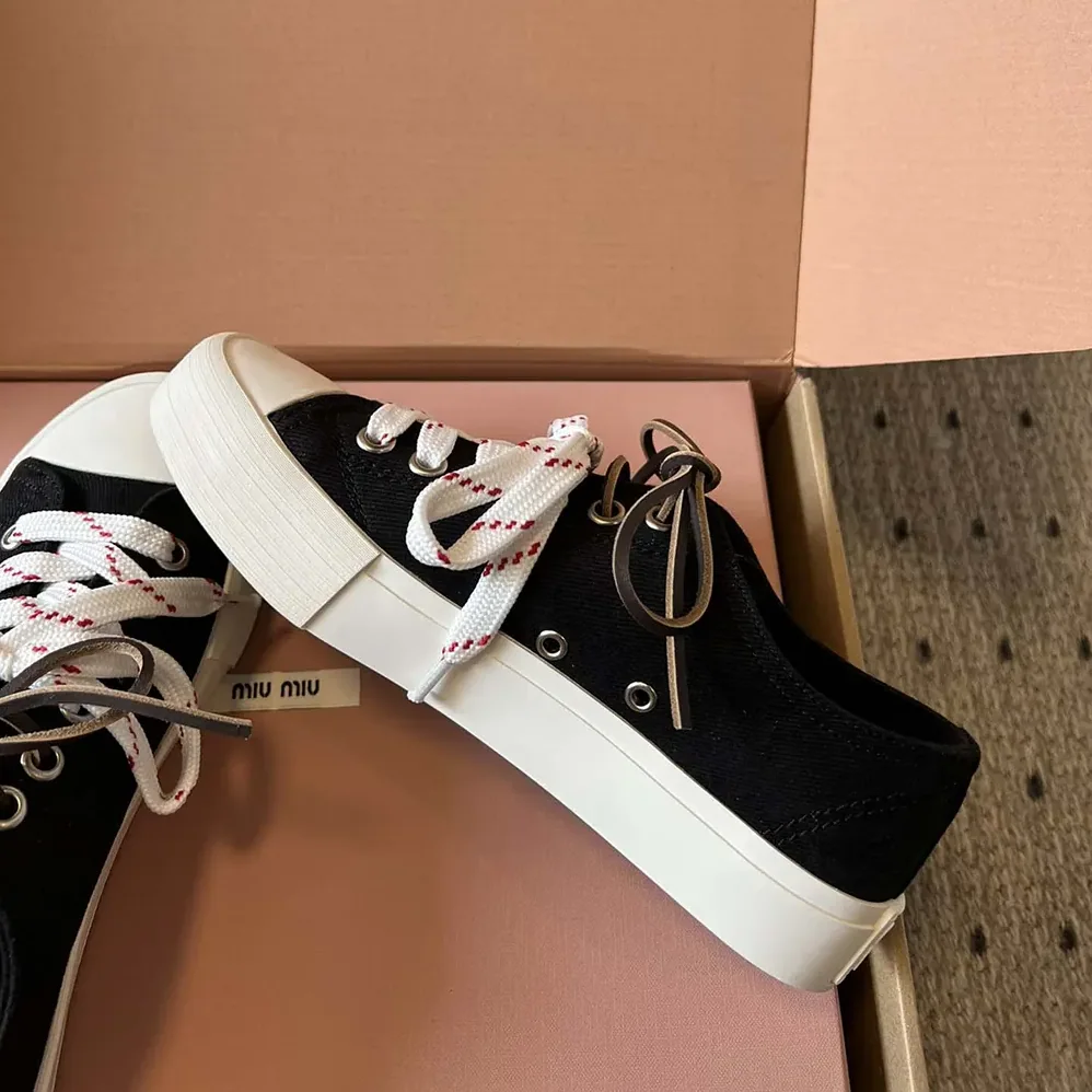 Miu Miu Washed Denim Sneakers for Women in Black Miu Miu Washed Denim Sneakers for Women in Black