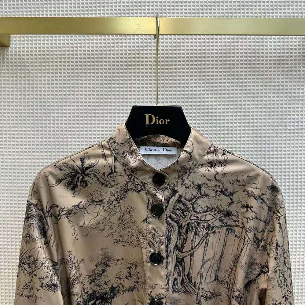 Dior Belted Shirt Dress Beige Cotton Gabardine with Toile de Jouy Voyage Motif for Women Dior Belted Shirt Dress Beige Cotton Gabardine with Toile de Jouy Voyage Motif for Women
