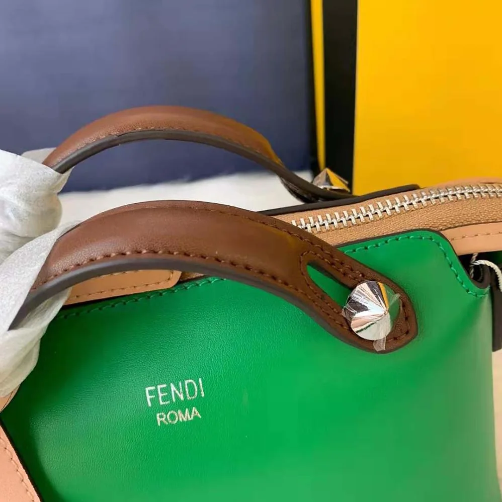 Fendi by the way Mini Multicolor Leather Boston Bag for Women in Green Fendi by the way Mini Multicolor Leather Boston Bag for Women in Green