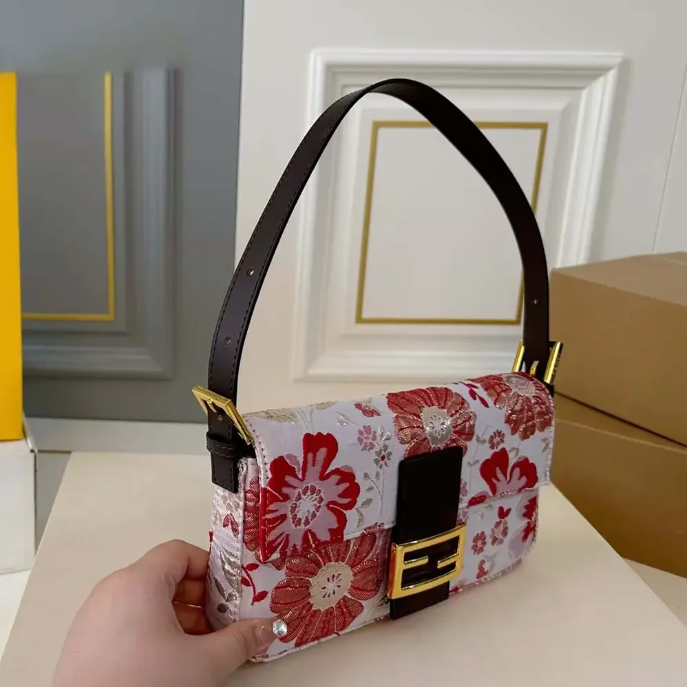 Fendi Baguette Canvas Bag with Coral Bandana Embroidery for Women Fendi Baguette Canvas Bag with Coral Bandana Embroidery for Women