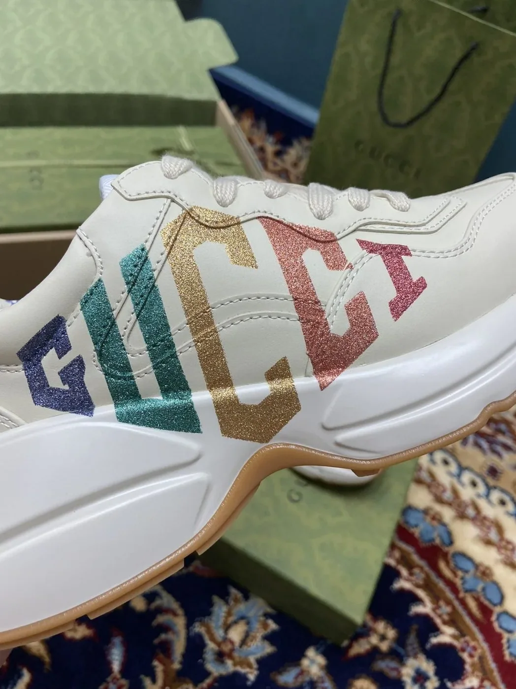 Gucci Rhyton Sneakers With Glitter White Ivory for Men
