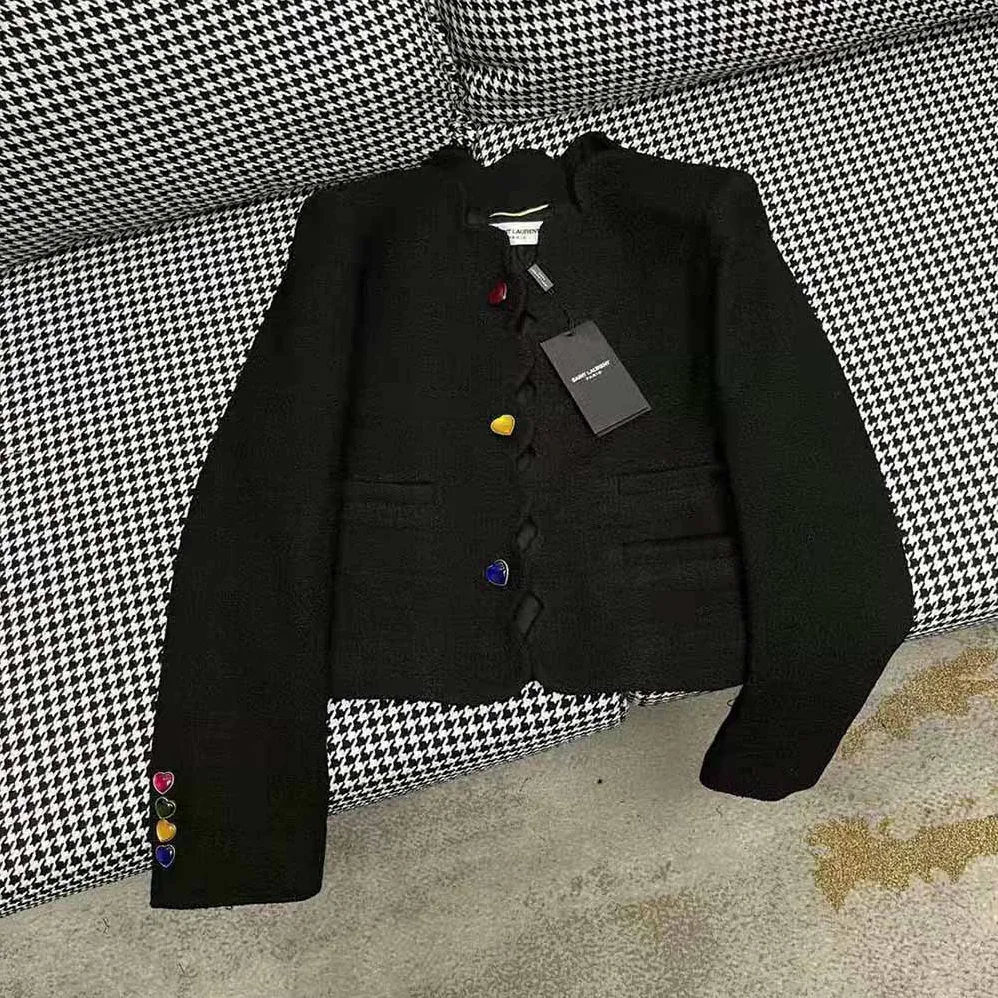 Saint Laurent YSL Cropped Jacket in Boucle Tweed for Women Saint Laurent YSL Cropped Jacket in Boucle Tweed for Women