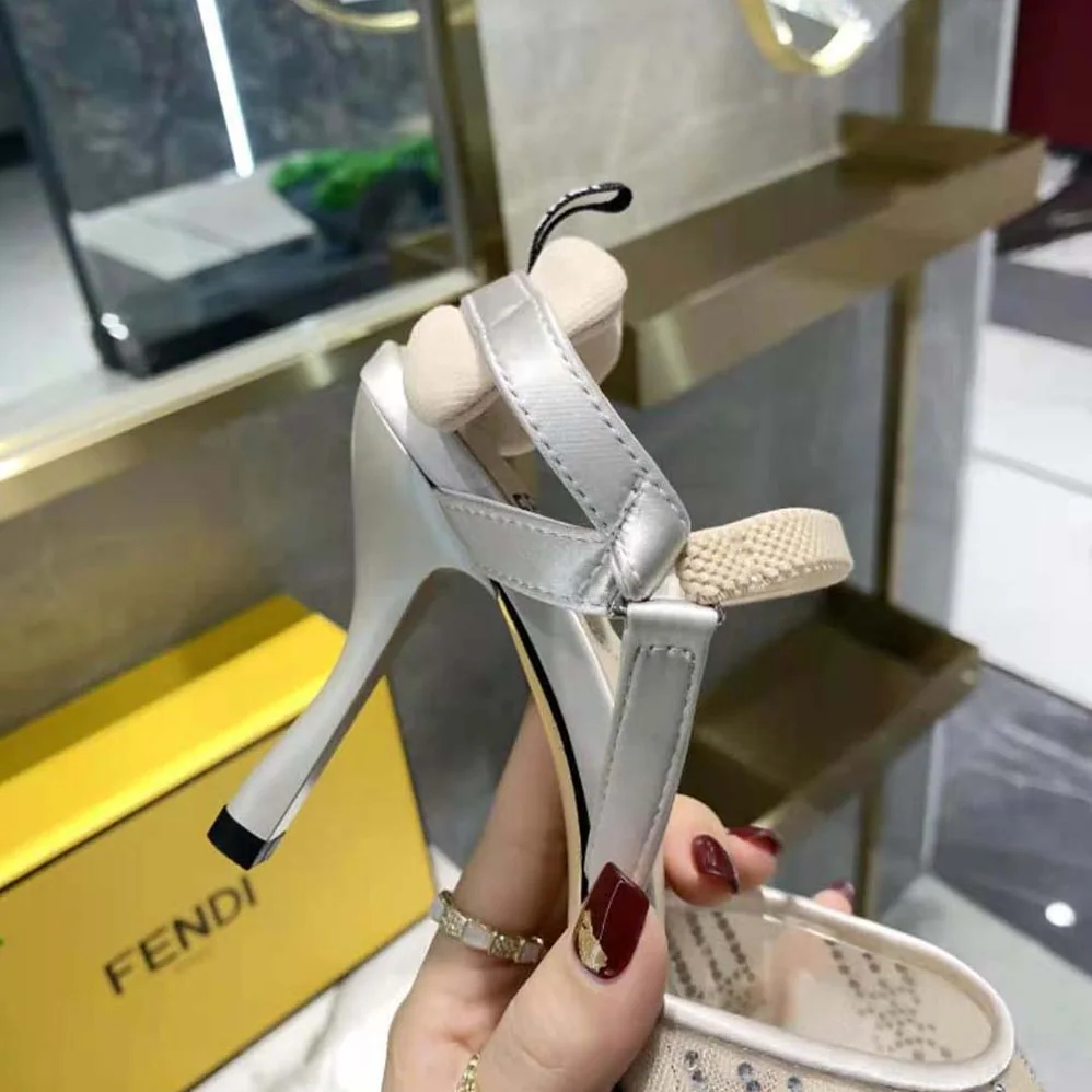 Fendi Colibri Pink Mesh High-Heeled Slingbacks with Rhinestone Embroidery for Women Fendi Colibri Pink Mesh High-Heeled Slingbacks with Rhinestone Embroidery for Women