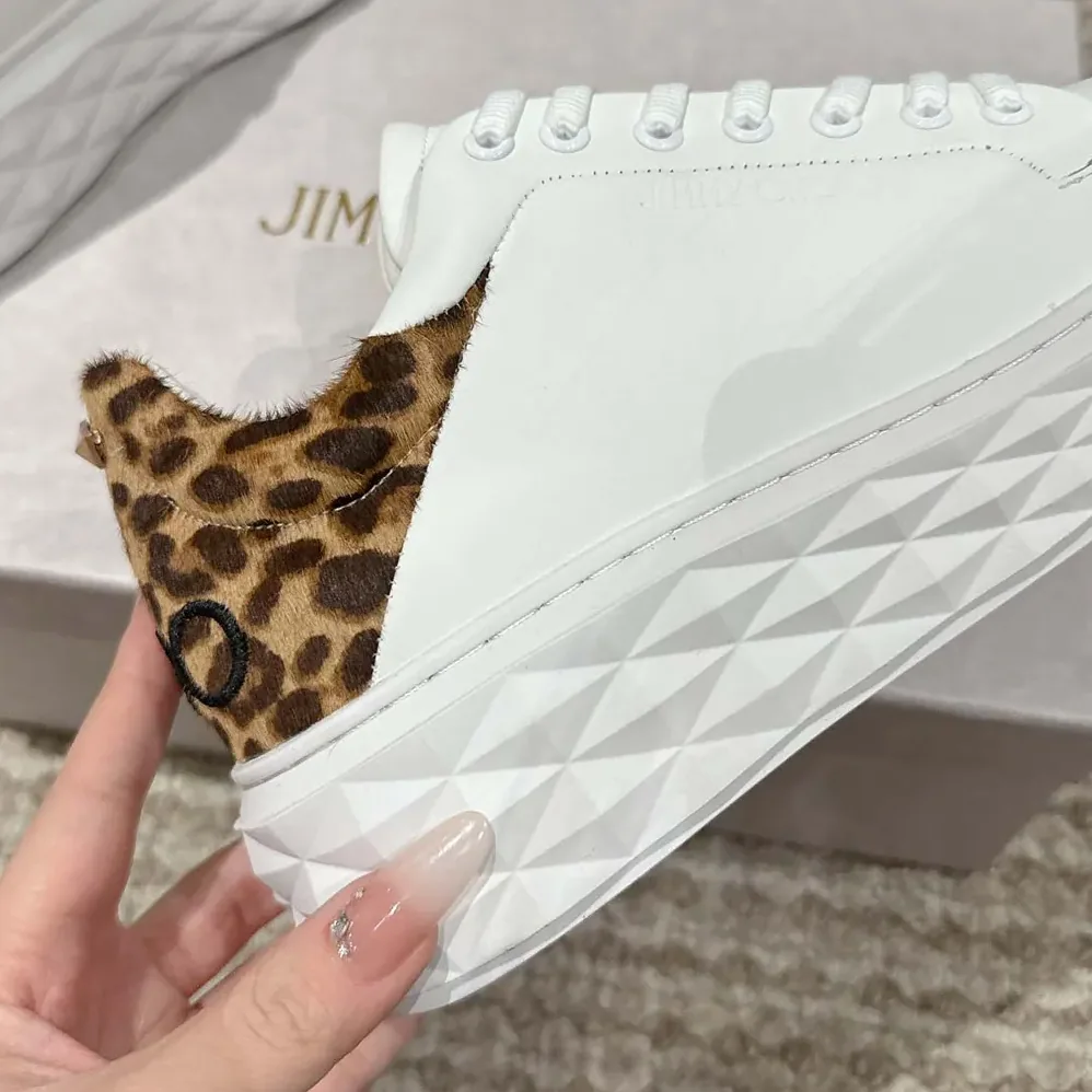 Jimmy Choo Diamond Maxi/F II Chalk Leopard Print Leather Trainers for Women