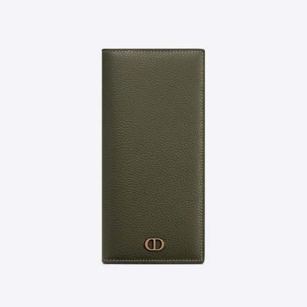 Dior Vertical Long Wallet Olive Grained Calfskin with CD Icon Signature for Men Dior Vertical Long Wallet Olive Grained Calfskin with CD Icon Signature for Men