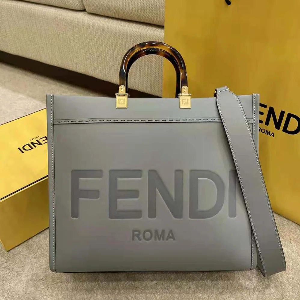 Fendi Sunshine Medium Leather Shopper for Women in Silver Fendi Sunshine Medium Leather Shopper for Women in Silver