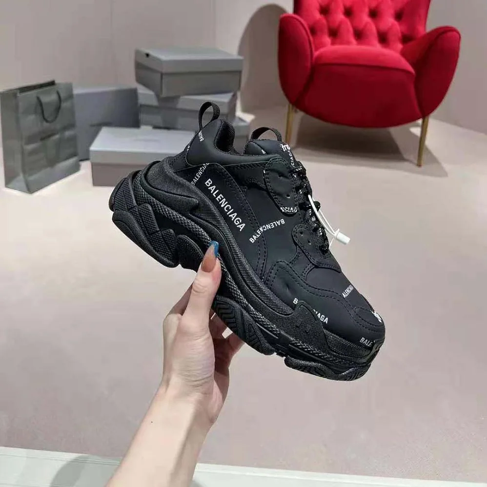 Balenciaga Triple S Sneaker Allover Logo in Dark Green and BlackTechnical Material for Unisex