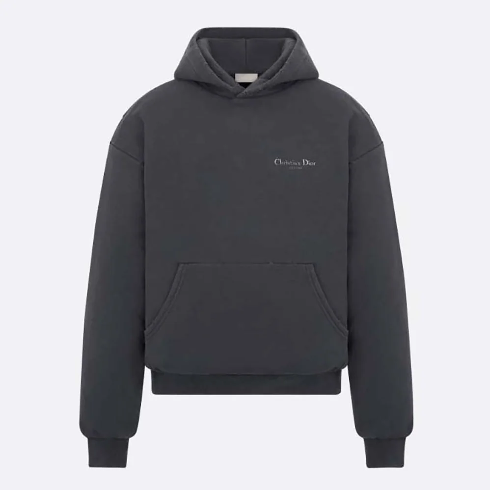 Dior Christian Dior Couture Hooded Sweatshirt Black Cotton Fleece with Dévoré Effect for Women Dior Christian Dior Couture Hooded Sweatshirt Black Cotton Fleece with Dévoré Effect for Women