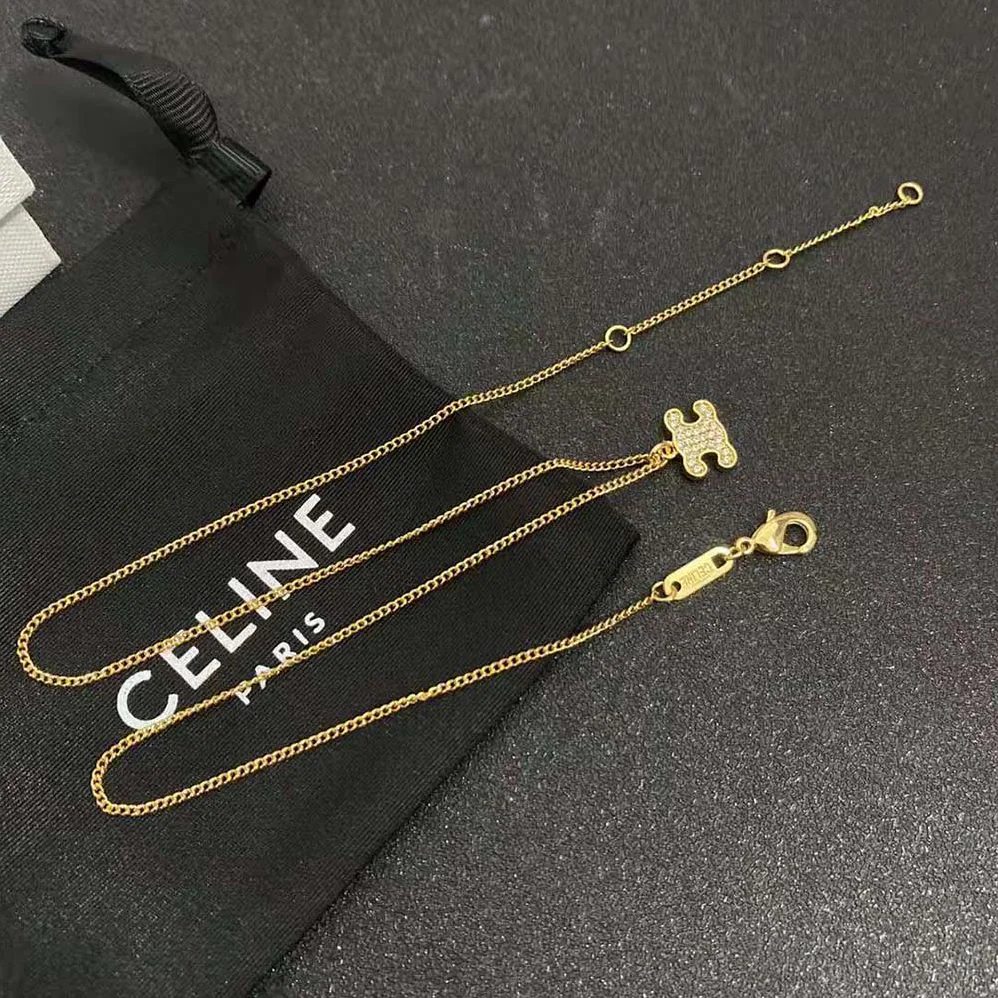 Celine Triomphe Rhinestone Necklace in Brass with Gold Finish and Crystals for Women Celine Triomphe Rhinestone Necklace in Brass with Gold Finish and Crystals for Women