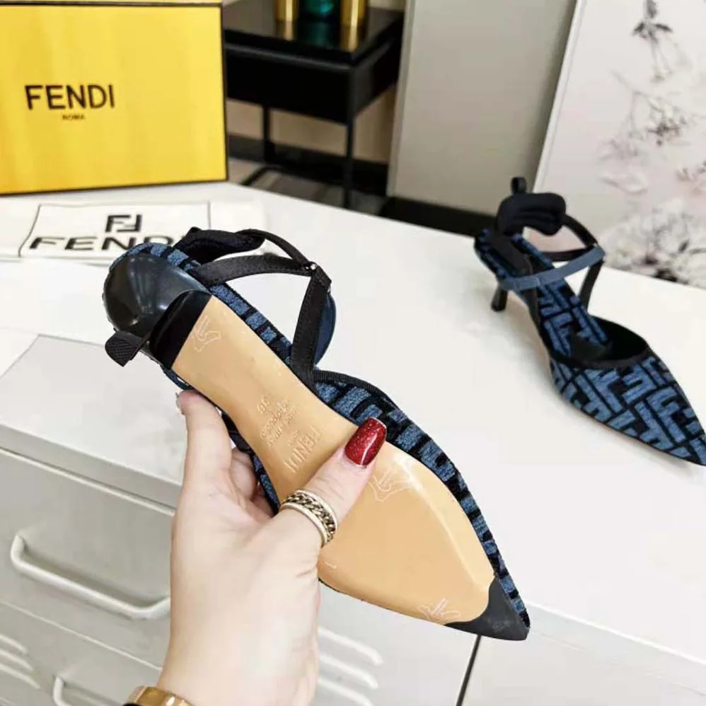Fendi Colibrì Lite Medium-Heel Blue FF Chenille Slingbacks for Women Fendi Colibrì Lite Medium-Heel Blue FF Chenille Slingbacks for Women