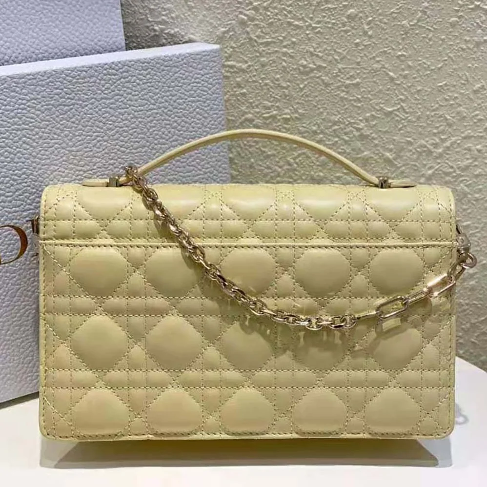 Dior Miss Dior Top Handle Bag Pastel Yellow Cannage Lambskin for Women