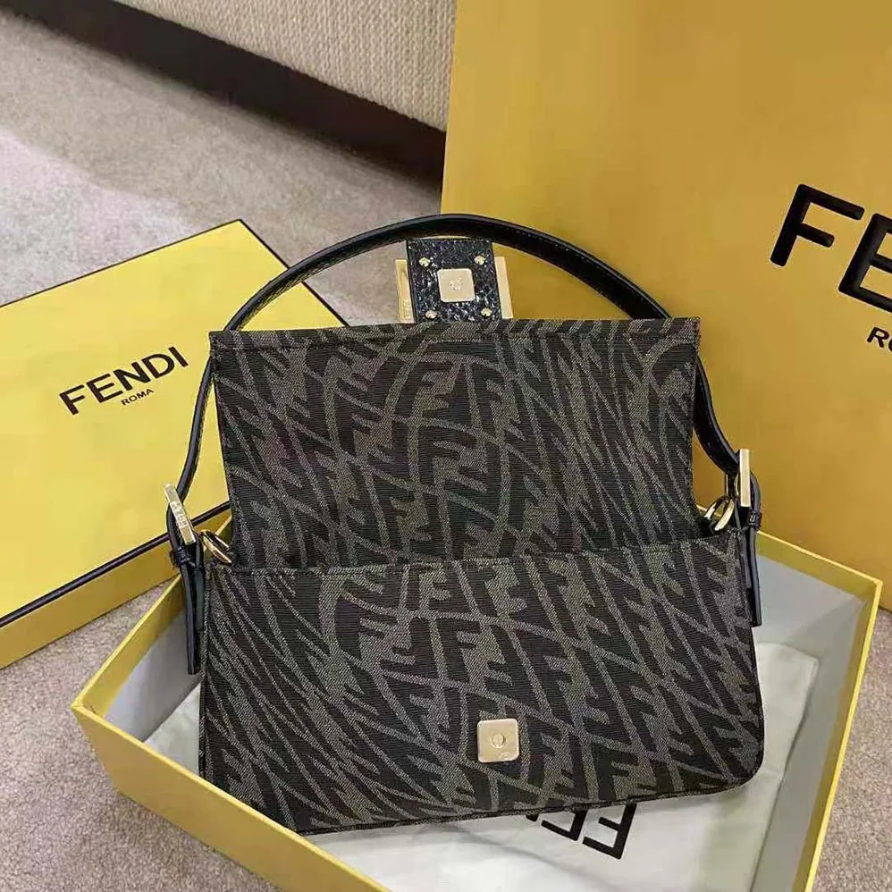 Fendi Baguette 1997 Brown Jacquard FF Vertigo Bag for Women Fendi Baguette 1997 Brown Jacquard FF Vertigo Bag for Women